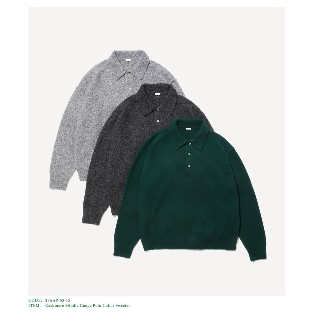 A.PRESSE 25AW Cashmere Middle Gauge Polo Collar Sweater